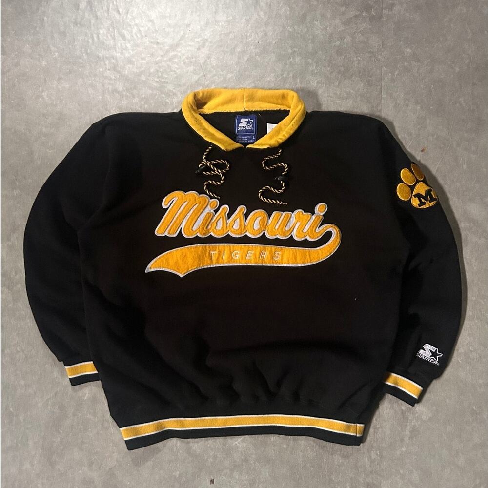 90's Vintage Missouri Tigers Starter Script Black Crewneck -L